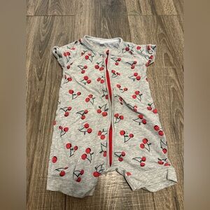 Amazon Baby Girl Cherry Print Zip Up Romper Size 12 Months